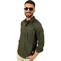 Thomas Scott Men Solid Cotton Linen Kurta Shirt (Ts1531_Dark Green, M)