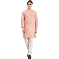 Sojanya (Since 1958 Men's Pure Cotton Peach Kurta With White Embroidery And White Pyjama Set