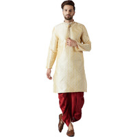 Sojanya (Since 1958, Men's Gold & Maroon Silk Dhoti Kurta Set, Size: Xxl