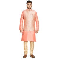 Be Active Men's Self Ethnic Design Silk Blend Kurta Set || Men Kurta Pajama With Jacket || Men Kurta Pajama Set With Jacket || Kurta Pajama For Men (St1202-2-Xxl)