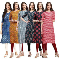 Pinkmint Women's Crepe Digital Print Straight Kurta(Pack Of 6)[Qv-353-333-331-335-345-328-S]