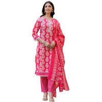 Varanga Women Printed Round Neck Straight Kurta With Bottom And Dupatta  Stylish & Comfortable Ethnic Wear