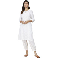 Fabindia Women's Cotton Embroidered Slim Kurta (2108951White_White
