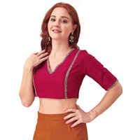 Womanista Women's Taffeta Solid Short Sleeve Regular Fit Blouse (Bl_58_Pink Xl)