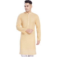 Divisive Men's Thread Embroidered Cotton Blend Only Slim Fit Kurta (Dkrt172_L_Yellow)