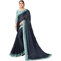 Glory Sarees Women's Plain Silk Blend Saree (Luxury126_Grey)
