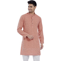 Divisive Men's Thread Embroidered Cotton Blend Only Slim Fit Kurta (Dkrt723_L_Peach)
