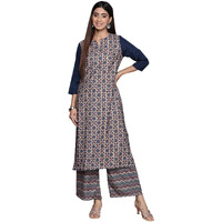 Ziyaa Women's Blue Crepe Straight Kurta And Palazzo Set (Zikucr4119Andpl-M