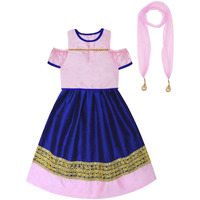 A.T.U.N Girl Synthetic Readymade Lehenga Choli(Glhg Cls Bpb_Baby Pink-Royal Blue_5-6Y_Baby Pink-Royal Blue_5-6 Yr)