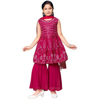 Aarika Girls Ethnic Wear Rani Colour Sequin Embroidery Georgette Kurti Sharara Set (4-10 Years)
