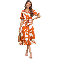 Greciilooks Rayon Fit And Flare Below The Knee One Piece Maxi Bodycon Dresses Midi Dress For Women (Gl-Wd1214_Orange