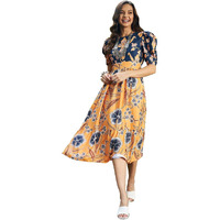 Sugathari Women's Orange Creap Solid Floral Boat Neck A-Line Dress For Women (Dress2 111 Orange L)