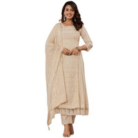 Varanga Floral Thread & Mirror Embroidered Panelled Anarkali Kurta With Trousers & Dupatta