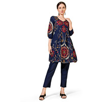 Womanista Women Pure Cotton Ista Solid Regular Kurti Set(Co-Ords_9145_Navy Blue_Xl)