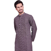 Jompers Men Chikankari Embroidered Kurtas (Grey, Xl)