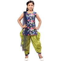 Aarika Girl's Silk Kurti Patiala Set (Pt-22153_Navy Blue-Green_24)