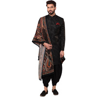 Kisah Indowestern Men's Ethnic Wear Silk Blend Woven Design Regular Fit Black Indo-Western Sherwani Set Indo-Western-38