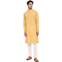 Fabindia Men's Cotton Printed Slim Kurta (100720201_Yellow