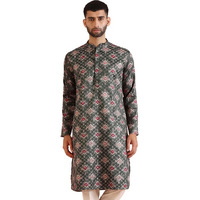 Kisah Men's Kurta, Bottle Green Silk Blend, Embroidered Regular Fit Mandarin Collar Long Sleeves (42)