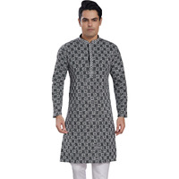 Divisive Men's Sequince Embroidered Cotton Blend Only Slim Fit Kurta (Dkrt605_L_Black)