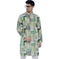 Divisive Men's Sequince Embroidered Printed Cotton Blend Only Slim Fit Kurta (Dkrt682_Xl_Multi Green)