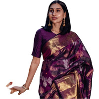 Flosive Women's Beautiful Hot Wine Shine Kanjivaram Wedding Saree With Blouse