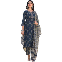 Nermosa Printed Straight Kurta And Pant Set With Dupatta (Small)