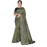 Glory Sarees Women's Banarasi Silk Saree (Kara130Mehndigreen_Mehndi_Green)