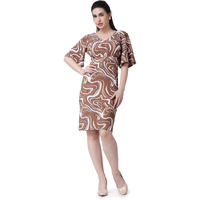 Popwings Casual Printed Mini Full Sleeve Bodycon Dress For Women | Western Bodycon Dresses For Women | Summer Stylish Western Bodycon Dresses For Women Light Brown