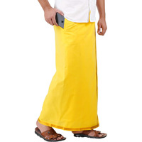 Prakasam Cotton Men's Single Yellow Colour With Jari Border Welcro Pocket Dhoti (38)
