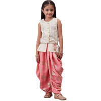Pspeaches Girl's Cotton Dhoti Set (Dh-Offwhitelurex-7-8Y_Offwhite