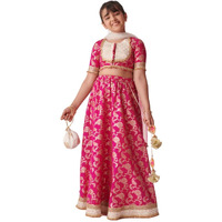 Pspeaches Girl's Silk Blend 1 Lehenga, 1 Choli, 1 Dupatta (L-Ranibrocade-6- Magenta_6-7Y)