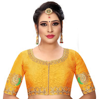 Pujia Mils Women's Silk Solid Half Sleeve Blouse (Dumbo_Yellow_38)
