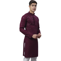 Jompers Men's Chikankari Embroidered And Sequence Kurtas Only (Purple, L)