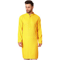 Jompers Men Yellow Embroidered And Sequence Kurtas (Yellow, M)