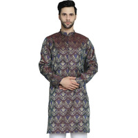 Jompers Men's Purple Silk Blend Straight Kurtas (Purple, L)
