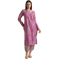 Leriya Fashion Cotton Blend Floral Foil Printed Indian Ethnic Kurta With Pant Set For Women Fancy Patiyala Pant Set For Traditional Ceremony Party Office Wear Kurti Set (Medium, Purple)
