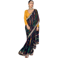 Satrani Women's Georgette Leheriya Printed & Embroidery And Sequins Work Border Saree With Unstitched Blouse Piece (4165S919N_Black)