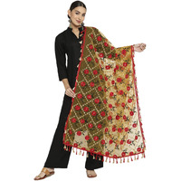 Shasmi Women's Heavy Yellow Colour Net Embroidered Fancy Phulkari Work Dupatta For Women (Barsat 2 Yellow Dupatta)