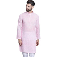 Sojanya (Since 1958 Men's Pure Cotton Pink With White Embroidery Only Long Kurta