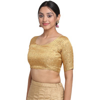 Oomph! Women's Art Silk 3/4 Sleeve Fitted Saree Blouse (Group 42_Latte Beige Xl)
