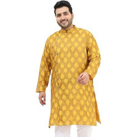 Sojanya Plus (Since 1958) Men's Jacquard Silk Mustard Self Design Only Long Kurta