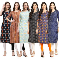 Pinkmint Women's Crepe Digital Print Straight Kurta Pack Of 6 [Cr-330-344-343-362-369-366-Xxl]