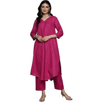Varanga Women Magenta Solid A-Line Kurta Paired With Tonal Bottom
