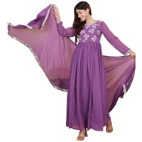 Varanga Lavender Zari Thread Embroidered Flared Kurta With Dupatta For Women