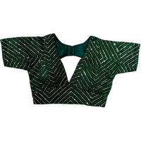 Vihu Fashion Womens Fancy Readymade Half Sleeve Sequins Saree Blouse(Sequins Butti Green_38)