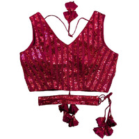 Vihu Fashion Women's Emblished Sequins Sleeveless Fancy Pink Blouse With Belt(Sequins Belt Pink_38)