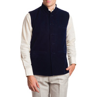 Wintage Men's Velvet Bandhgala Festive Navy Blue Nehru Jacket Waistcoat