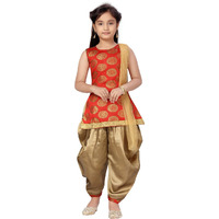 Aarika Girl's Silk Kurti Patiala Set (Pt-18541_Red-Gold_38)