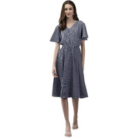 Aarika Womens Navy Blue Colour Polycrepe Check Dress (S-Xxl)